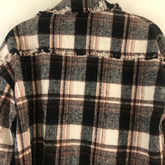 Sage plaid Flannel Brown distressed hem button down Sample Jacket size Small - Picture 6 of 6